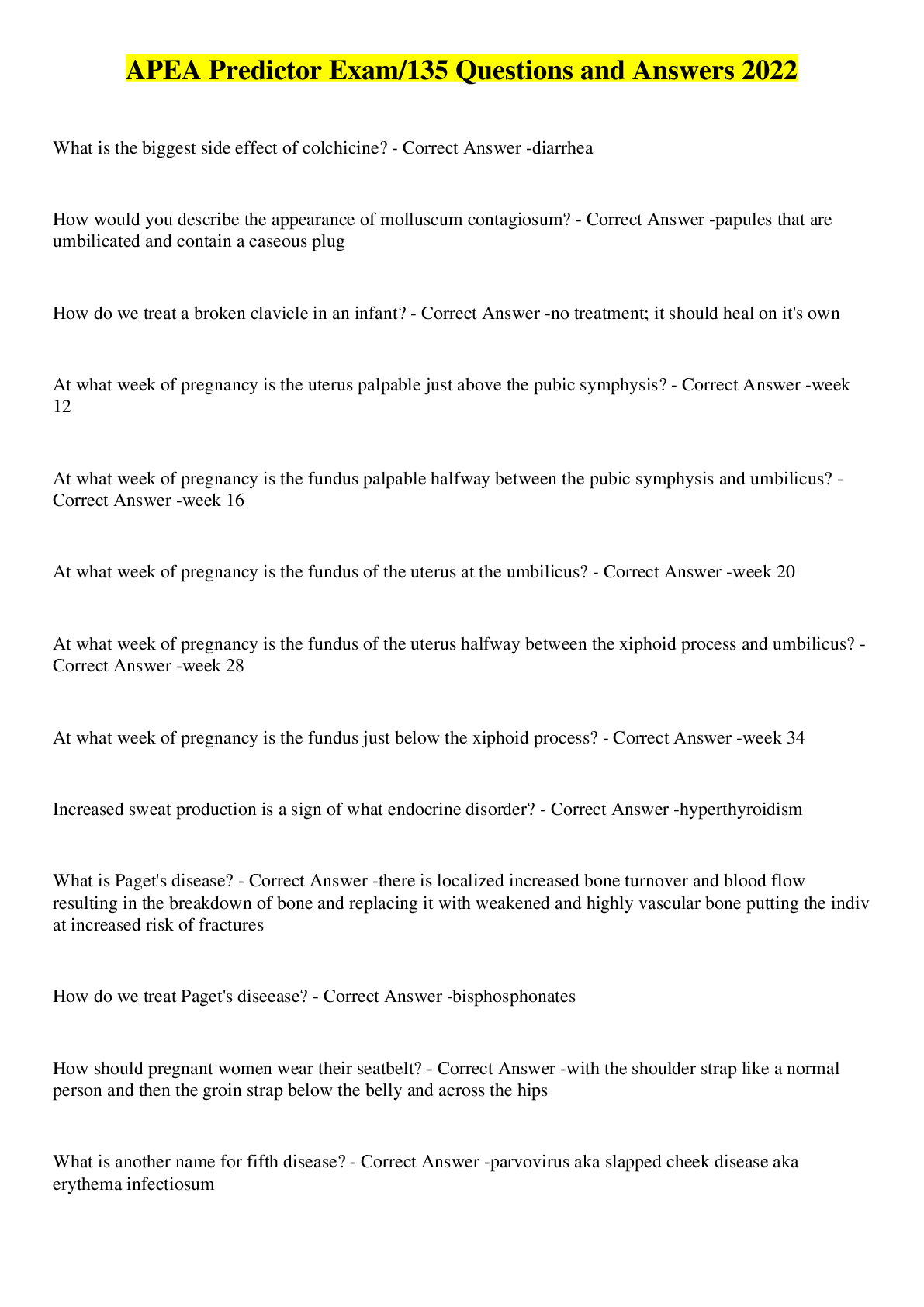 Preview image for APEA Predictor Exam/135 Questions and Answers 2022